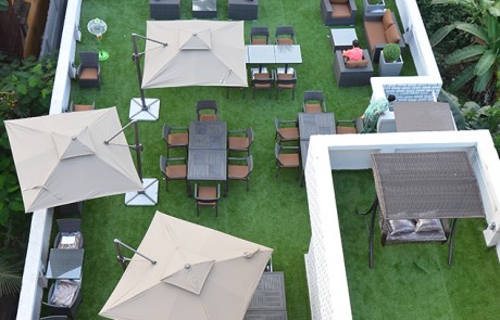 Birds eye view of the terrace and bar area at the Zense Resort North Goa